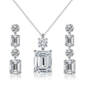 Italo White Sapphrie Emerald Cut Necklace & Drop Earrings Set