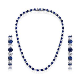 Italo White & Blue Sapphire Tennis Necklace & Hoop Earrings Set