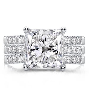 Italo Princess Cut Engagement Rings Sets In Sterling Silver