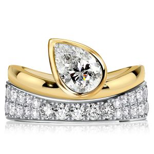 Italo Two Tone Bezel Pear Cut Engagement Rings Sets Bridal Set