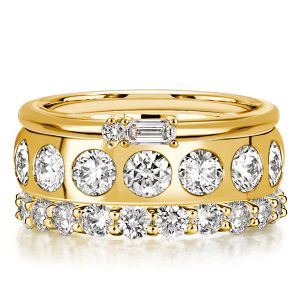 Italo Golden Baguette & Round Cut Stackable Band Set For Women