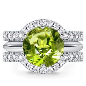 Italo Classic Peridot 3PC Wedding Rings For Women