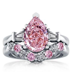 Italo Pear Shaped Pink Stone Wedding Rings Bridal Set