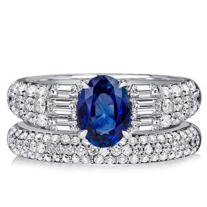 Italo Blue Sapphire Oval Cut Bridal Rings Wedding Rings