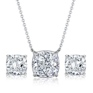 Italo Solitaire Cushion Cut Necklace & Stud Earrings Set