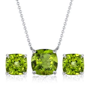 Italo Peridot Cushion Cut Necklace & Stud Earrings Set