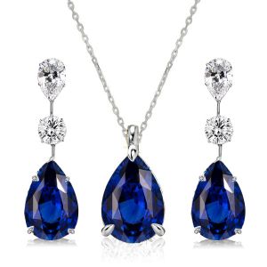 Italo Blue Sapphire Pear Shaped Necklace & Earrings Set