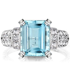 Art Deco Emerald Cut Aquamarine Engagement Ring