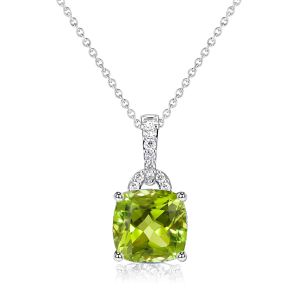 Italo Peridot Cushion & Round Cut Pendant Necklace For Women