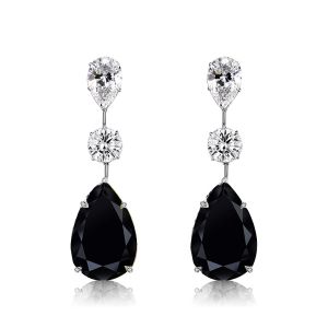 Italo Pear Cut Black Sapphire Drop Earrings Sliver Earrings