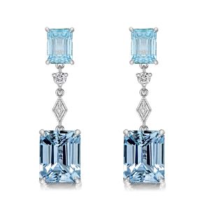 Italo Emerald Cut Blue Topaz Earrings In Sterling Silver