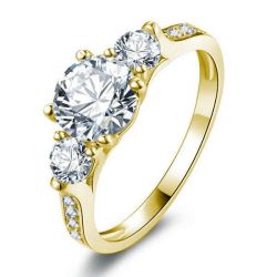 Classic Golden Three Stone Engagement Ring