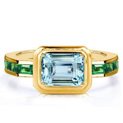 Italo Bezel Aquamarine Ring Emerald Cut Engagement Ring Vintage