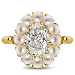 Italo Unique Halo Oval Cut East West Engagement Ring Pearl Ring