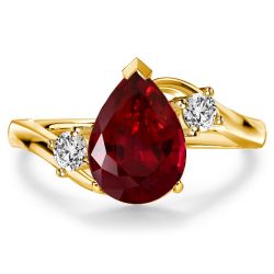 Italo Golden Pear Cut Garnet Ring Three Stone Engagement Ring