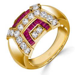 Italo Channel Set Ruby Ring Golden Vintage Dome Ring