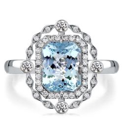Italo Cushion Cut Aquamarine Ring Halo Engagement Ring