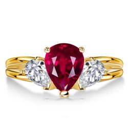 Italo Golden Ruby Ring Pear Cut 3 Stone Engagement Ring