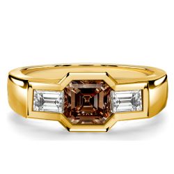 Italo Golden Brown Sapphire Asscher Cut 3 Stone Engagement Ring
