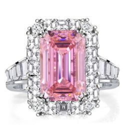 Italo Pink Ring Emerald Cut Engagement Ring Halo Ring