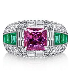 Italo Pink Stone Ring Pink Sapphire Emerald Large Cocktail Ring