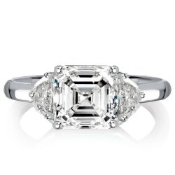 Italo Asscher Cut White Sapphire Three Stone Engagement Ring