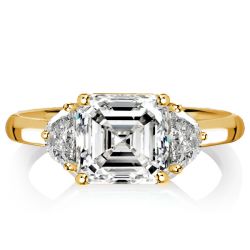 Italo Asscher Cut White Sapphire Three Stone Engagement Ring