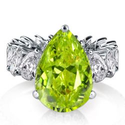 Italo Unique Peridot Pear Shaped Engagement Ring