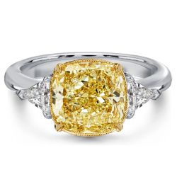 Italo Cushion Cut Yellow Topaz 3 Stone Sterling Silver Rings