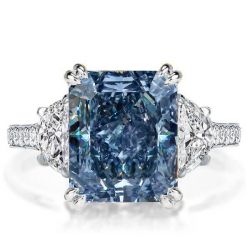 Italo Radiant Cut Blue Topaz Wedding Rings For Women