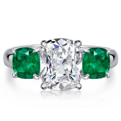 Italo 3 Stone Cushion Cut Engagement Rings Emerald Ring