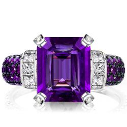 Italo Amethyst Emerald Cut Vintage Engagement Ring For Women