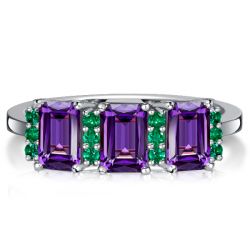 Italo Emerald Cut Amethyst Three Stone Engagement Ring