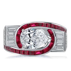 Italo Art Deco Pear Shaped Ruby Wedding Rings For Women