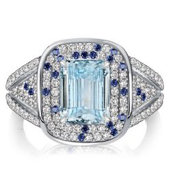 Italo Micro Pave Emerald Cut Aquamarine Cocktail Ring