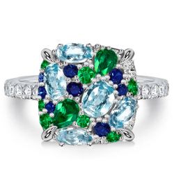 Italo Micro Pave Aquamarine Ring Multi Color Wedding Rings