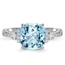 Italo Cushion Cut Aquamarine Ring Sterling Silver Rings Women