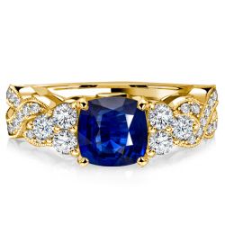 Italo Golden Cushion Cut Blue Sapphire Sterling Silver Rings