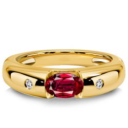 Italo Golden Oval Cut Ruby Ring Three Stone Rings