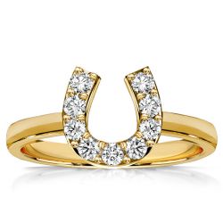 Italo Golden Round Cut Horseshoe Ring Engagement Ring