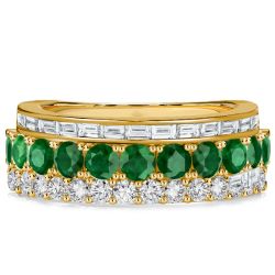 Italo Triple Row Emerald Green Half Eternity Band For Women