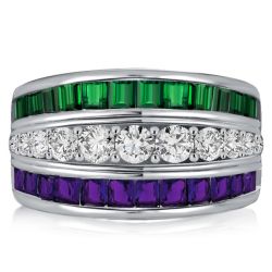 Italo Triple Row Amethyst Ring Emerald Green Wedding Band
