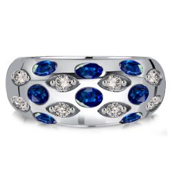 Italo Oval Blue Sapphire Wedding Band Vintage Dome Ring