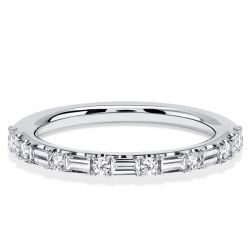 Italo Baguette Cut Pave Wedding Band Stackable Ring For Women