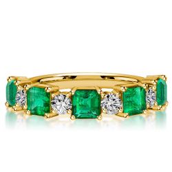 Italo Golden Asscher Cut Emerald Green Half Eternity Band