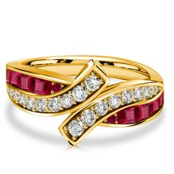 Italo Golden Bypass Ruby Ring Half Eternity Wedding Band