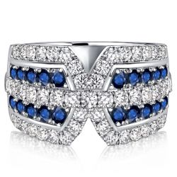 Italo Blue & White Sapphire Wedding Band Belted Buckle Ring