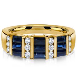 Italo Golden Emerald Cut Blue Sapphire Wedding Band