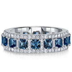 Italo Blue Topaz Princess Cut Eternity Band Anniversary Rings