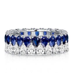 Italo Double Row White Pear Shaped Blue Sapphire Eternity Band